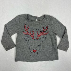 Joe Fresh Long Sleeve Reindeer Merry Graphic Shirt 6-12M Gray